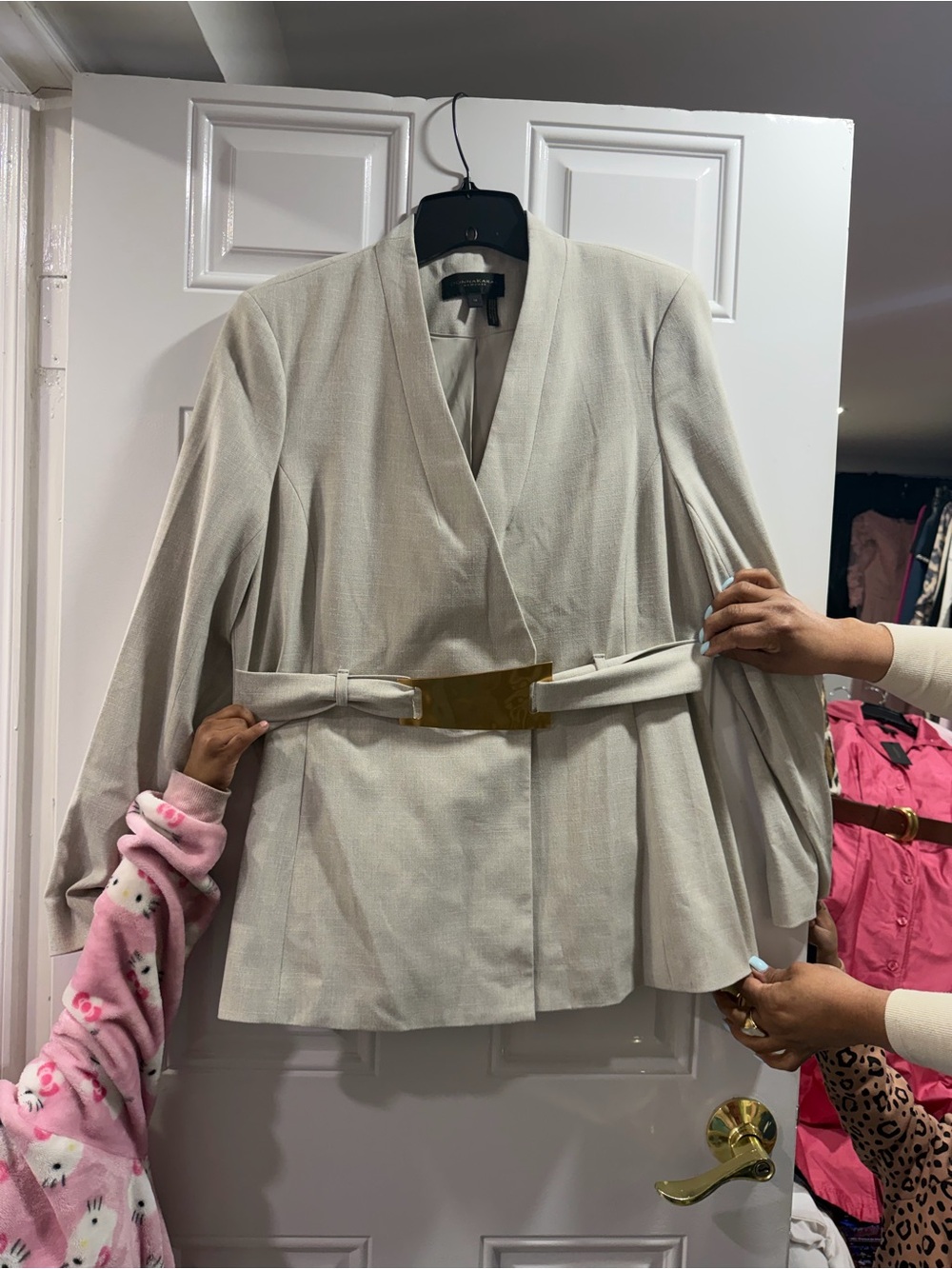 Donna Karan Cream Belted Blazer